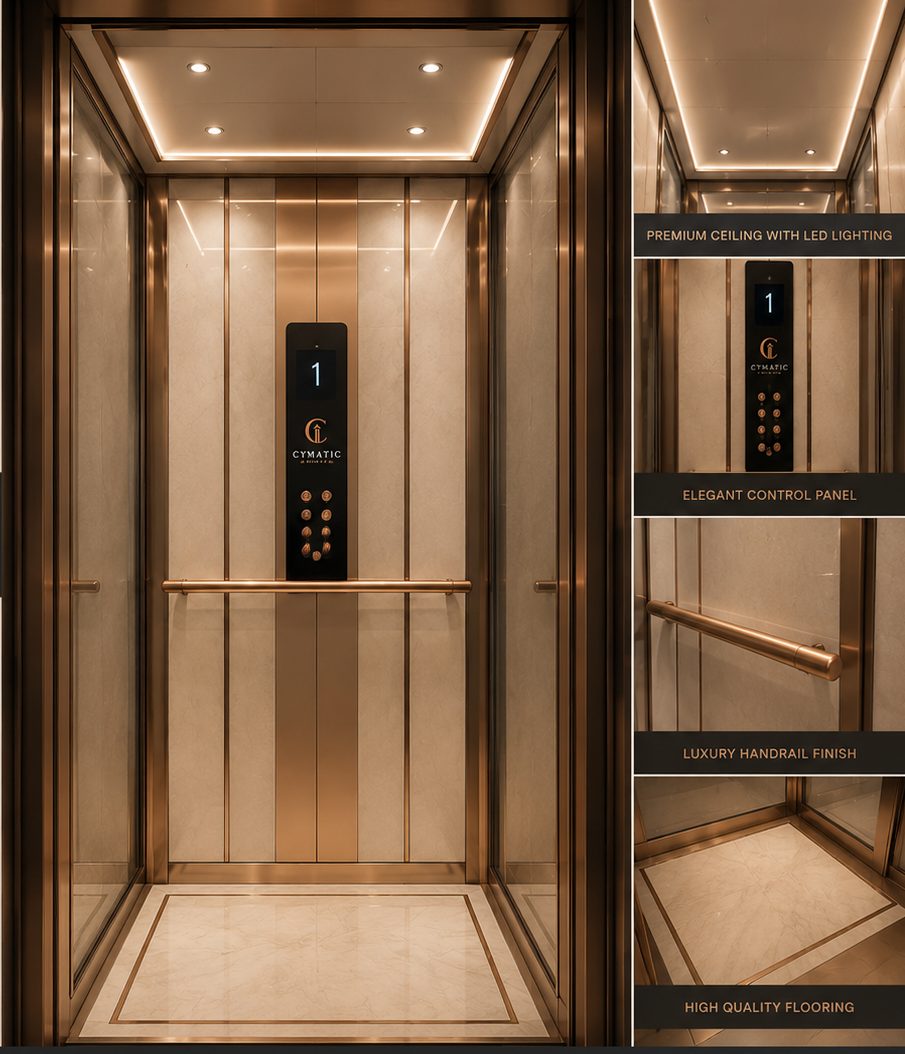 Cymatic customized cabin interior — premium finishes, LED lighting, elegant control panel