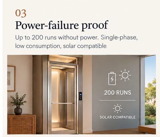 03 Power-failure proof — up to 200 runs without power, single-phase, low consumption, solar compatible