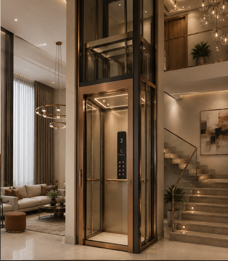 Cymatic MRL Home Lift installed in a duplex villa