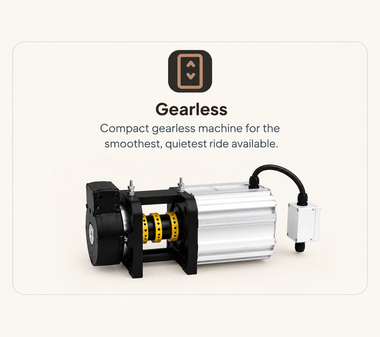 Gearless — compact gearless machine for the smoothest, quietest ride available