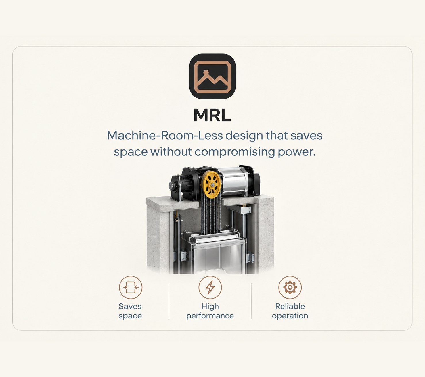 MRL — Machine-Room-Less design that saves space without compromising power